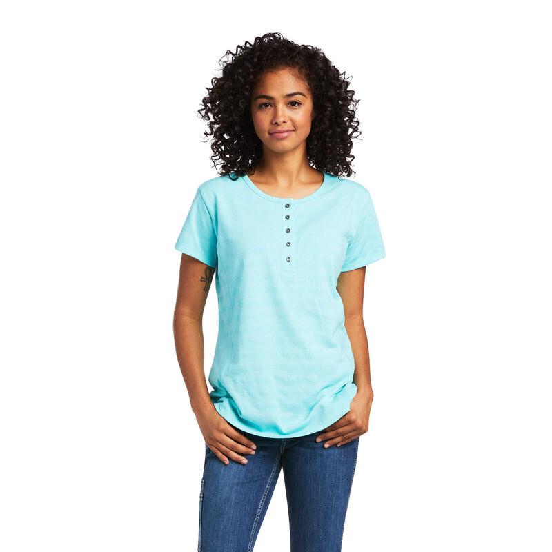 Ariat T-Shirts Damen - Rebar Henley Türkis ( TVYGR-8520 )